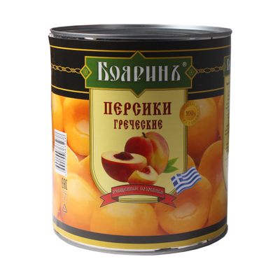 Персики 3100мл (6) половинки в легком сиропе ж/б Бояринъ имп (сух вес 1800гр)