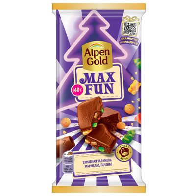 Шоколад  МaxFan карамель/мармелад/ печенье/ АльпенГольд. 140г. Шоколад  МaxFan карамель/мармелад/ печенье/ АльпенГольд. 140г.