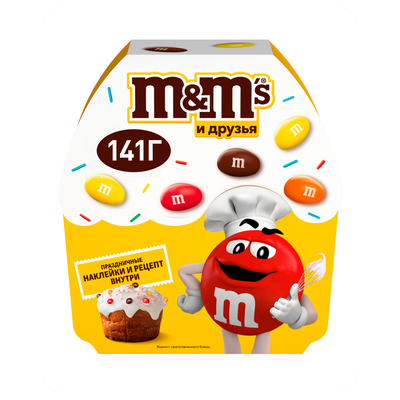 Подарочный набор M&M'S и друзья Пасхальный кулич, набор шоколадных конфет M&M'S, Twix, Milky Way, Bounty, Skittles, 141 г