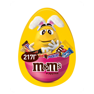 Подарочный набор M&M'S и друзья Пасхальное яйцо, набор шоколадных конфет M&M'S, Snickers, Twix, Milky Way, Mars, Bounty, Skittles, 217 г