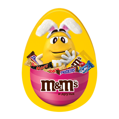 Подарочный набор M&M'S и друзья Пасхальное яйцо, набор шоколадных конфет M&M'S, Snickers, Twix, Milky Way, Mars, Bounty, Skittles, 217 г