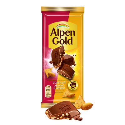 Шоколад молочный Alpen Gold Альпен Гольд с солёным арахисом и крекером, 80г