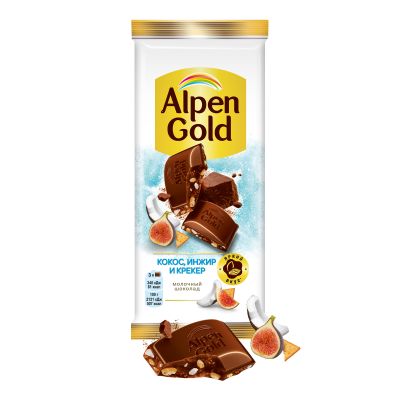 Шоколад молочный ALPEN GOLD Альпен Гольд с сушеным инжиром, кокосовой стружкой и соленым крекером, 80г