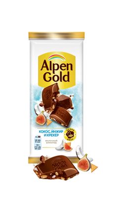 Шоколад молочный ALPEN GOLD Альпен Гольд с сушеным инжиром, кокосовой стружкой и соленым крекером, 80г