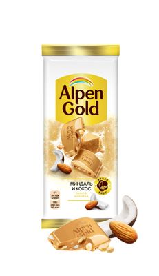 Шоколад белый Alpen Gold Альпен Гольд с миндалем и кокосовой стружкой, 80г