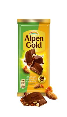Шоколад молочный Alpen Gold Альпен Гольд с соленым миндалем и карамелью, 80г
