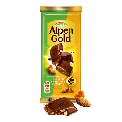 Шоколад молочный Alpen Gold Альпен Гольд с соленым миндалем и карамелью, 80г
