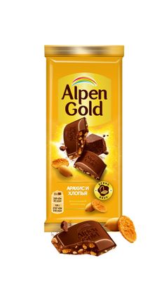 Шоколад молочный Alpen Gold Альпен Гольд с арахисом и кукурузными хлопьями, 80г