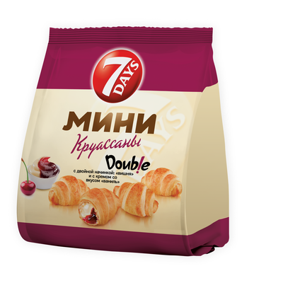 Мини круассаны 7DAYS c двойной начинкой: "вишня" и с кремом со вкусом "ваниль" 265 г