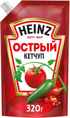 Кетчуп томатный Heinz острый, дой-пак, 320г