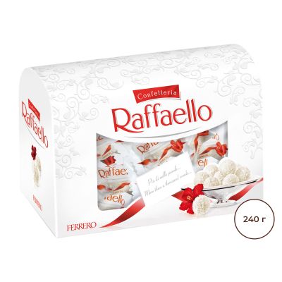Конфеты в коробке Raffaello с цельным миндальным орехом в кокосовой обсыпке, 240 г
