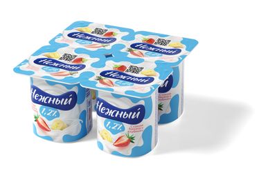 Йогурт Нежный с соком банана и клубники 1,2% 100г стакан