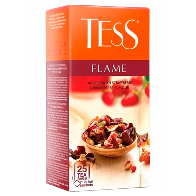 Напиток чайный Tess Flame со вкусом и ароматом земляники с розовым перцем, в пакетиках, 2г*25шт