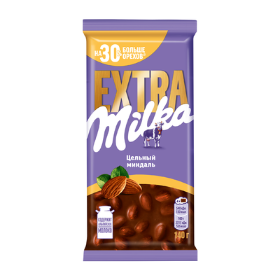 Шоколад Milka EXTRA молочный Цельный миндаль 140г