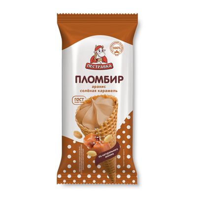 01.Мороженое ПЕСТРАВКА рожок пл-р арахисовый с солёной карамелью 12% 24*100г (Р41)