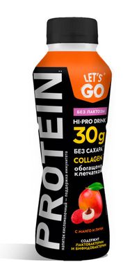 Напиток кисломолочный Let's Go 0% безлактозный, высокобелковый с манго и личи ПЭТ 340 г