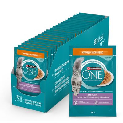 Влажный корм  Purina ONE для кошек с чувствительным пищеварением Курица 75г