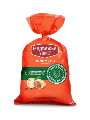Пельмени Отборные с Говядиной и свининой Медвежье Ушко 0,9 кг
