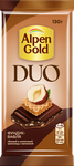 Шоколад Alpen Gold DUO темный и молочный с начинкой с какао, фундуком и вафельной крошкой, 130г