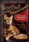 Корм KorMell консервированный полнорационный для кошек говядина и печень паштет пауч 75 гр