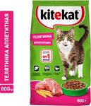 Сухой полнорационный корм Kitekat для взрослых кошек Телятинка Аппетитная, 800 г