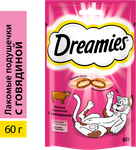 Лакомство для кошек Dreamies подушечки с говядиной, 60г