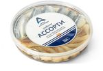 Пресервы из разделанной рыбы. Ассорти: килька балтийская соленая обезглавленная и сельдь атлантическая соленая филе-кусочки в масле с пряностями, 200