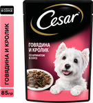 Влажный корм Cesar для взрослых собак, с говядиной, кроликом и шпинатом в соусе, 85г