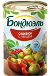 Оливки без косточки Бондюэль со сладким перцем, 300г/314 мл