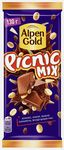 Шоколад Alpen Gold Picnic MIX молочный c арахисом, изюмом, возд.рисом, кусоч.карам и вафел.крошкой, 130г